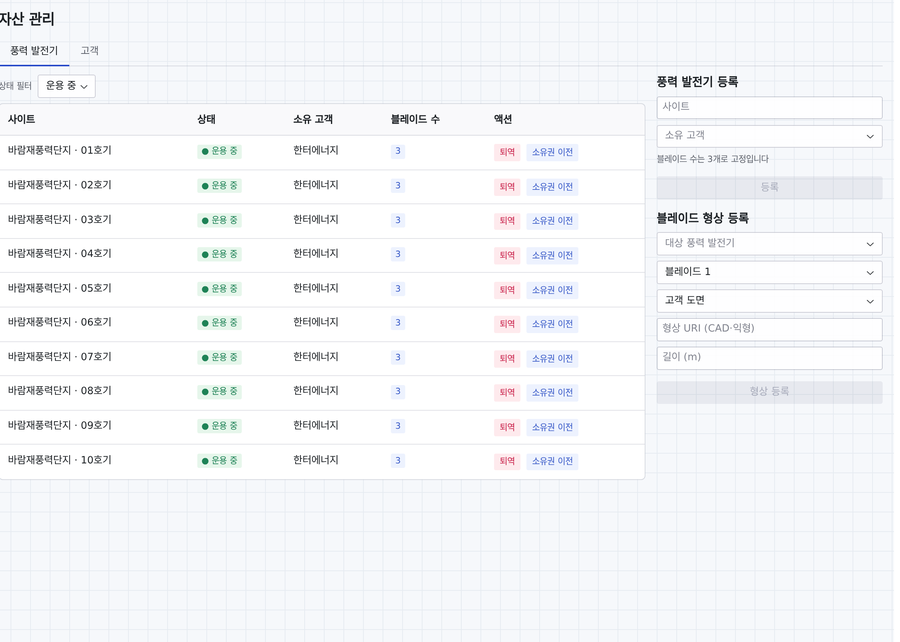발전기·블레이드 대장